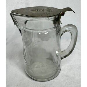 Vintage Vintage Embossed Glass Syrup Pitcher With Metal Lid Grapes Flowers